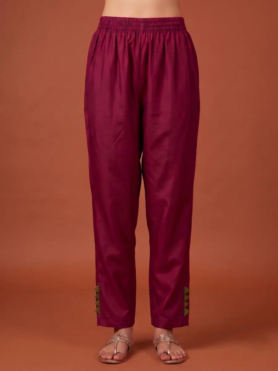 Thumbnail: Olive Green Solid Kurta Set Trouser View