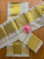 Premium Temple Design Jacquard Golden Kasavu Cotton Set Mundu Main View