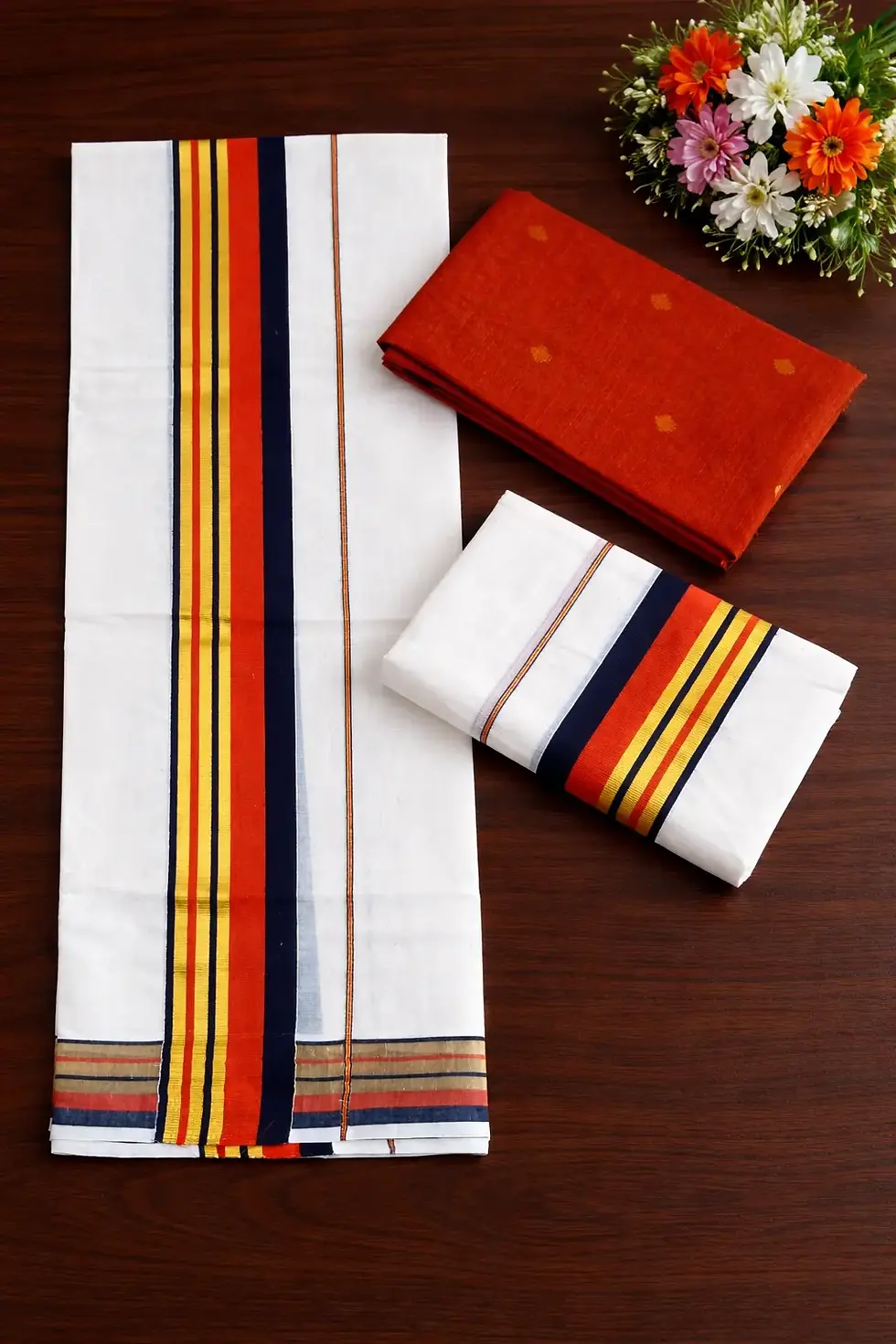 Orange & Black Kasavu Kara Cotton Setmundu Main View