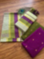 Pea Green and Purple Block Designer Kasavu Tissue Setmundu Fold View