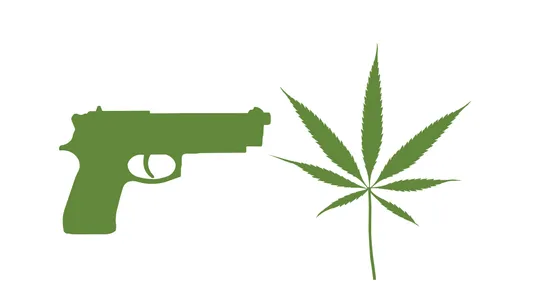 photo of a gun and a marijuana leaf