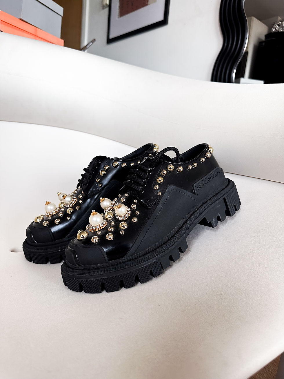 Thumbnail: D&G Studded Leather Platform Sneakers