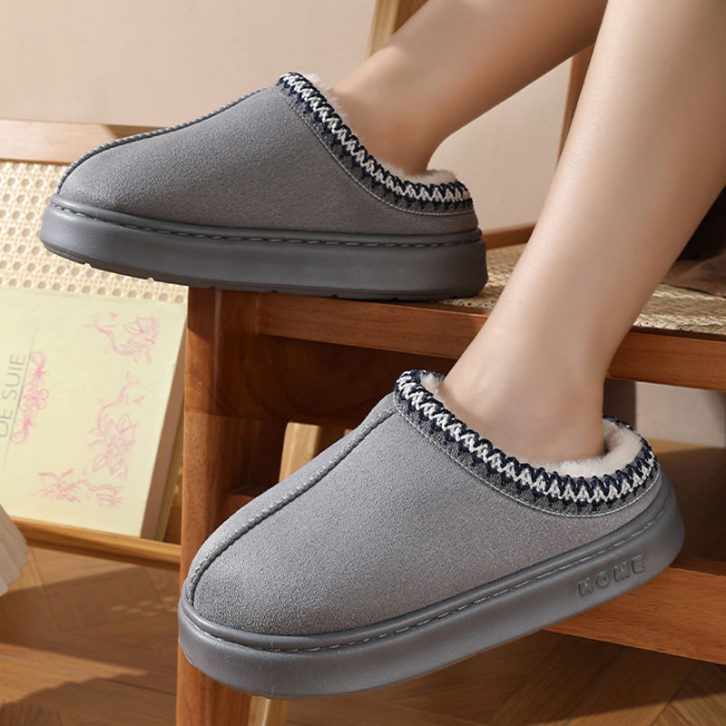 Thumbnail: New Fashion Fluffy Platform Slippers for Women 2025 Winter Plush Warm Cotton Sho