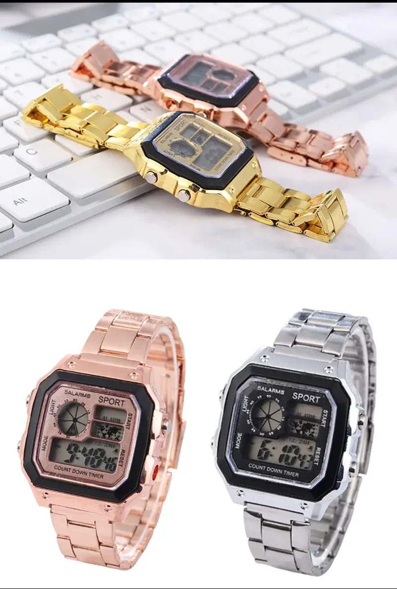 Thumbnail: YIKAZE Luxury Men's Business Watch Stainless Steel Strap Men Digital Watch Lumin