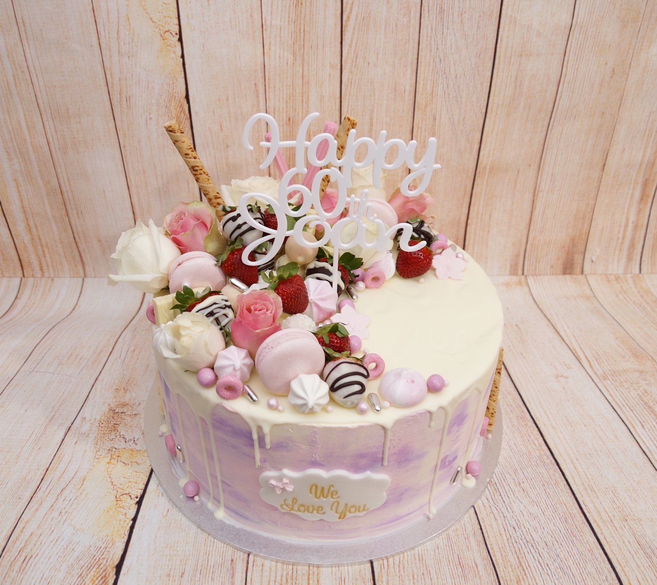 Pink mauve and white marble buttercream