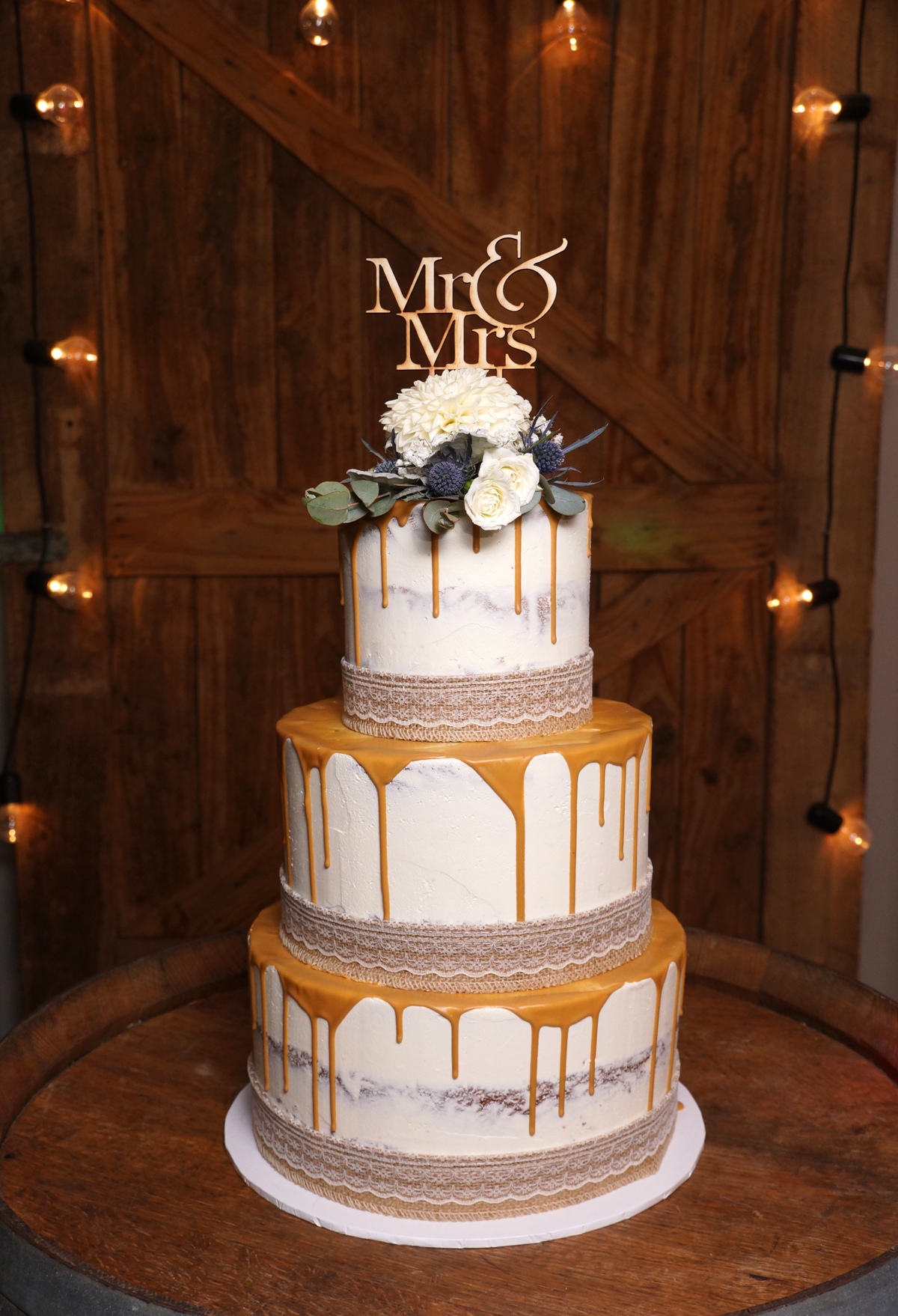 3 Tier Semi Naked with Caramel Drip and