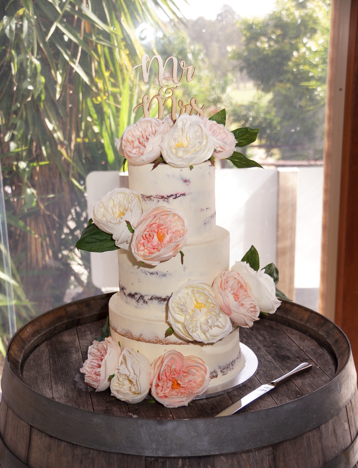 3 Tier Semi Naked with pink & White silk