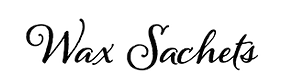 Texto decorativo "Wax Sachets" en caligrafía negra sobre fondo transparente.