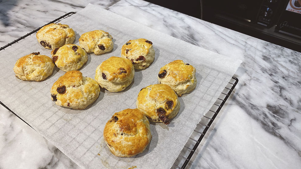 Golden and fragrant cranberry scones with a rich surface color and dried cranberry pieces.