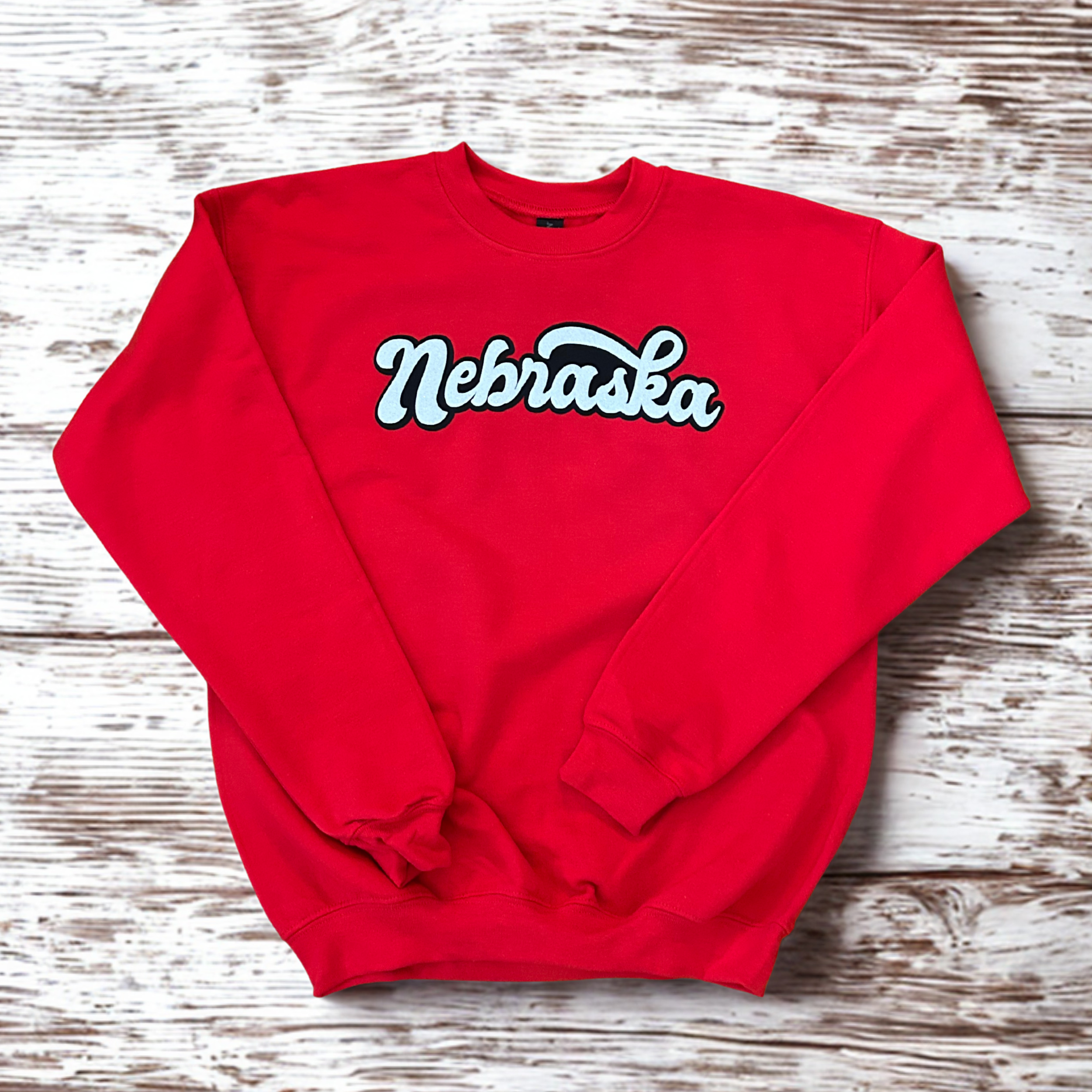 Nebraska Script Glitter Sweatshirt