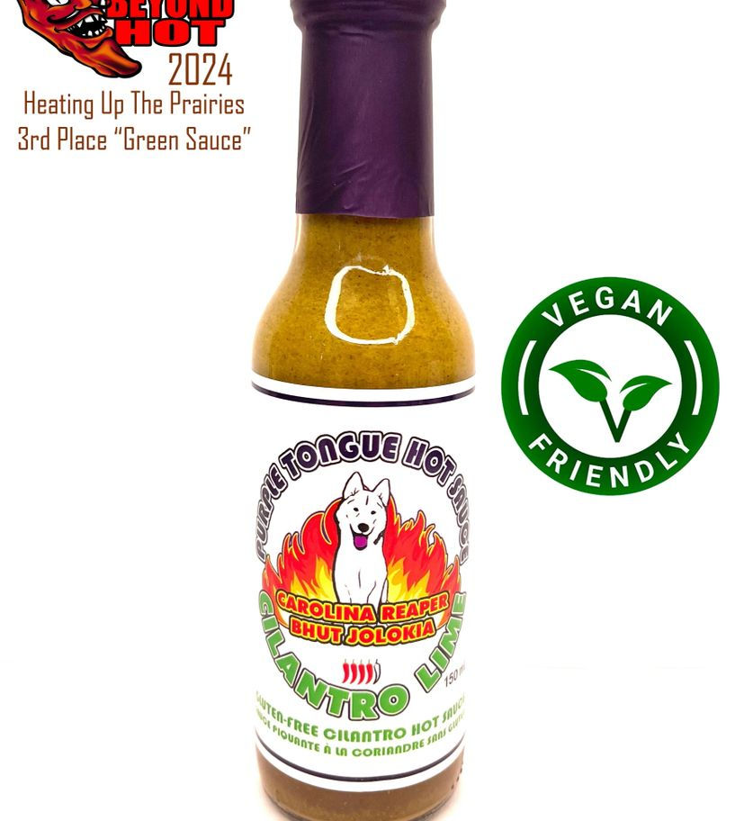 Bottle of Cilantro Lime hot sauce, Vegan friendly, 3rd place