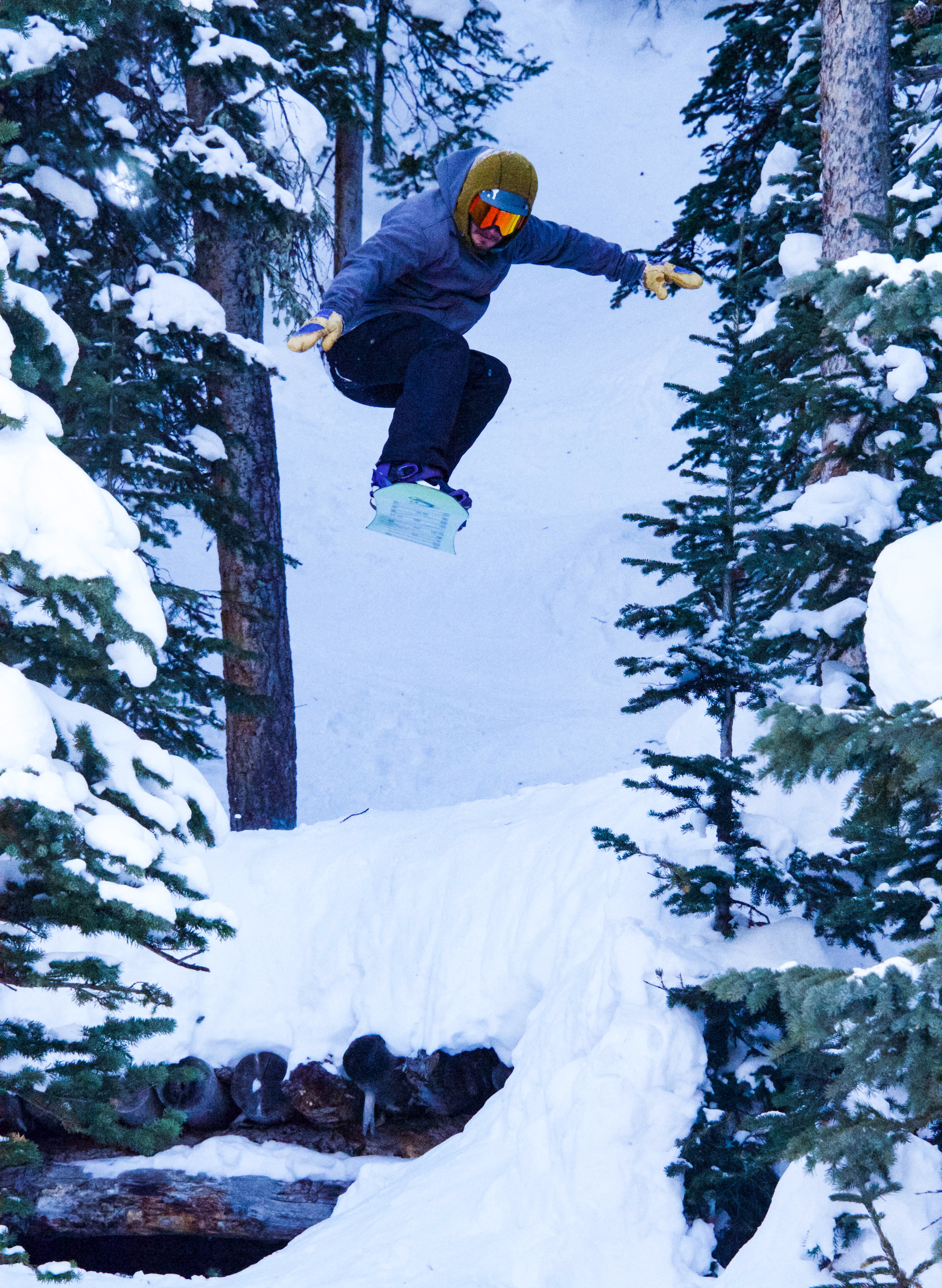Snowboarder Air Threw The Tress