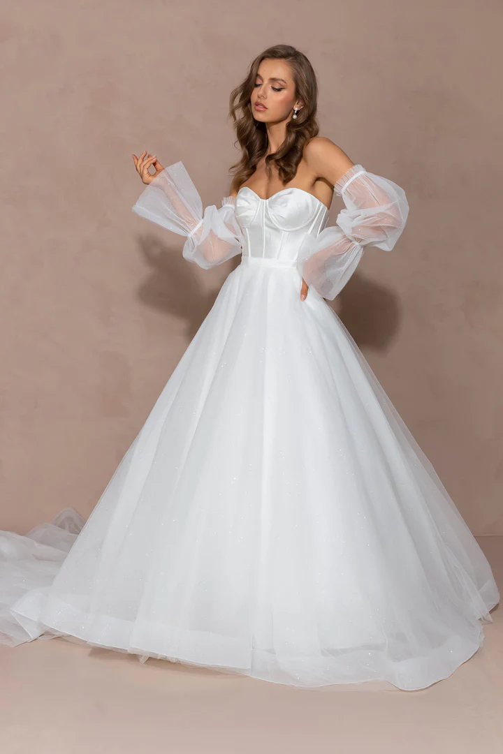 Ever ballgown wedding dress by Evie Young with separate sheer sleeves