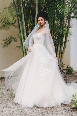 Strapless tulle princess wedding dress with floral appliques