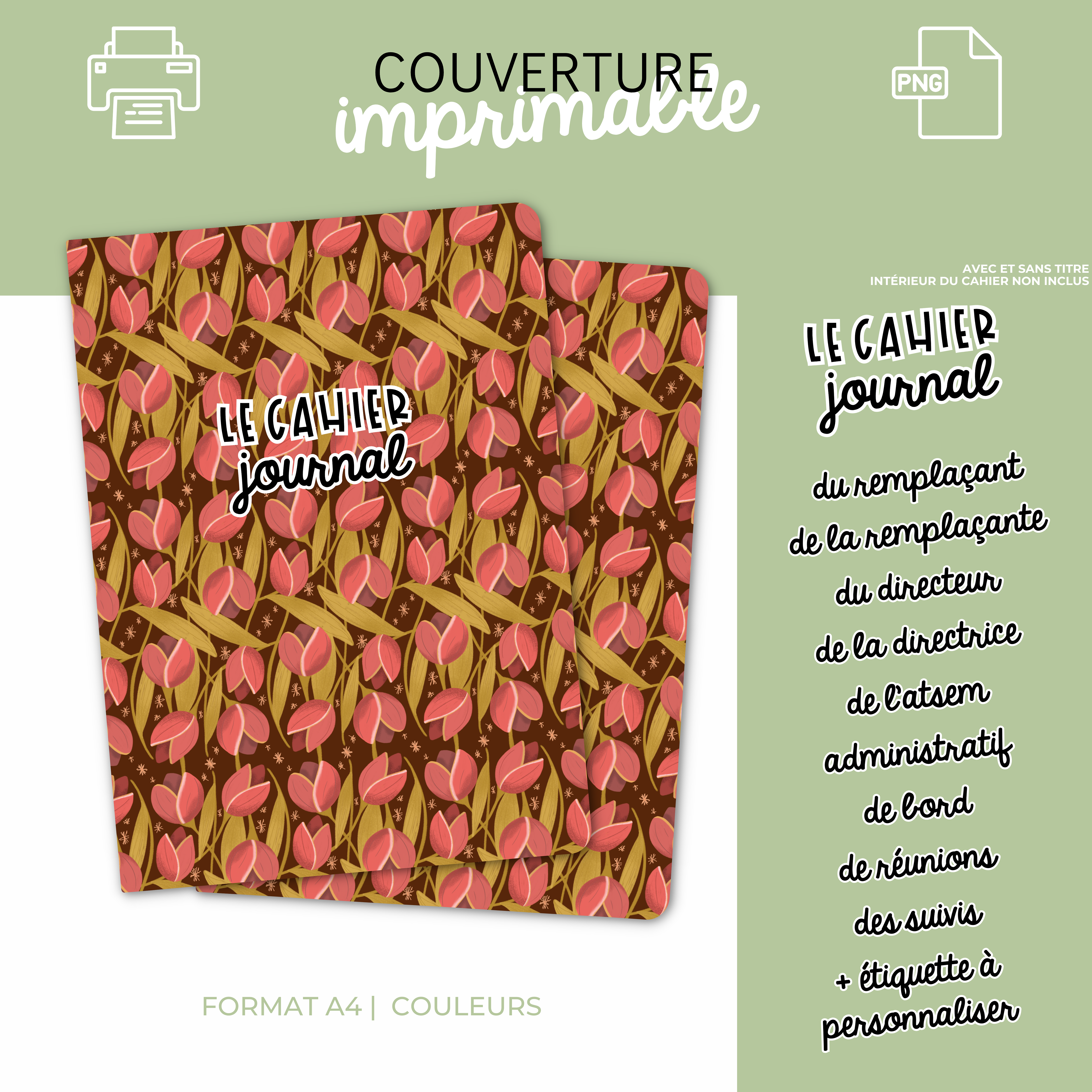 Couverture imprimable mégas tulipes marron
