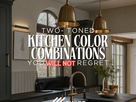 Elegant two-tone kitchen featuring dark cabinetry, warm wood accents, and gold pendant lighting—showcasing modern kitchen color combinations.