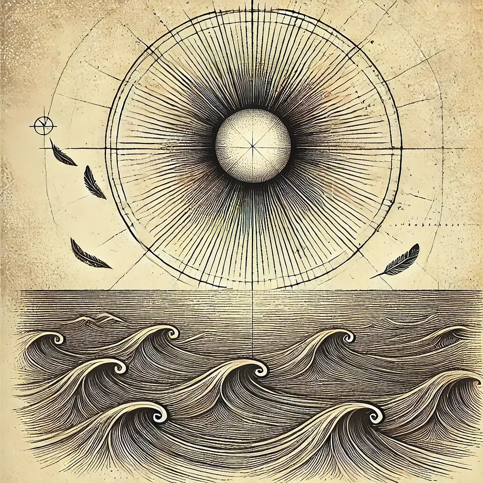 DALL·E 2025-02-06 11.47.52 - A simple old-world map style sketch of the sun setting over t