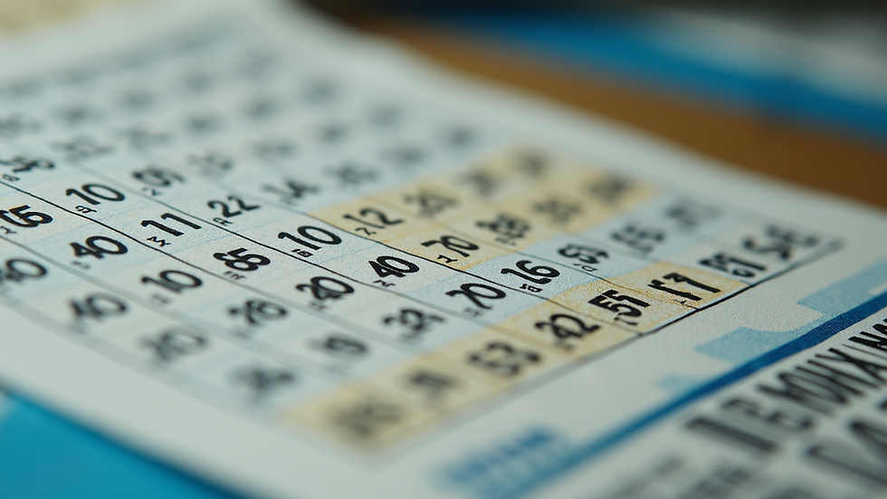 Close-up view of a lottery ticket with numbers highlighted