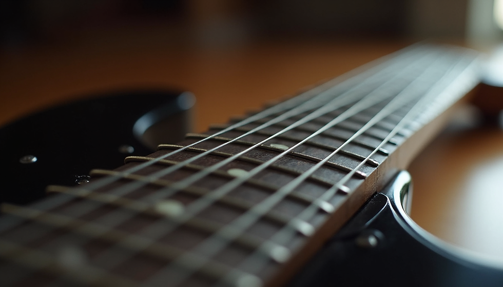 Close-up view of guitar neck being adjusted by a technician