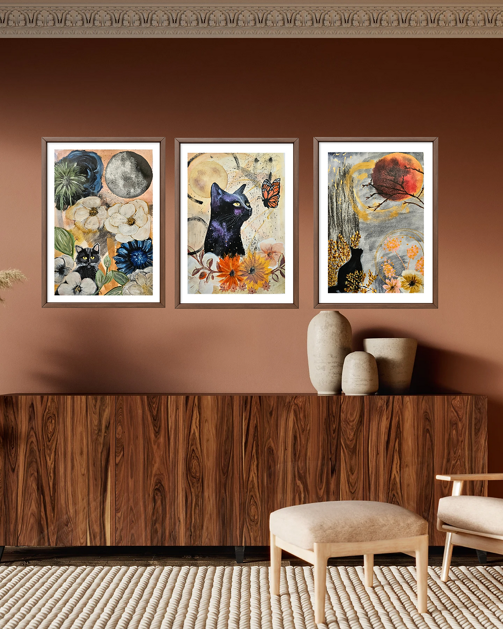 The Cat Who Walks Between Worlds – 3-Piece Fine Art Series