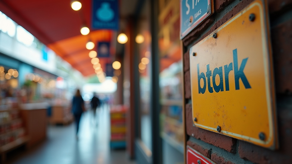 Wide angle view of a vibrant marketplace showcasing various loyalty program signs