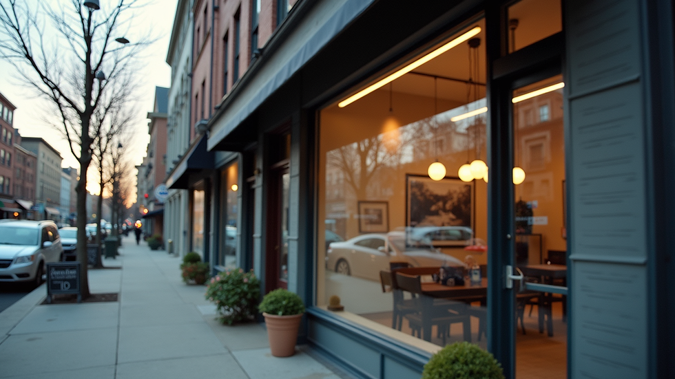 Close-up view of a local business storefront in an urban neighborhood