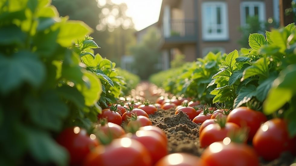 Eye-level view of a thriving community garden filled with fresh vegetables
