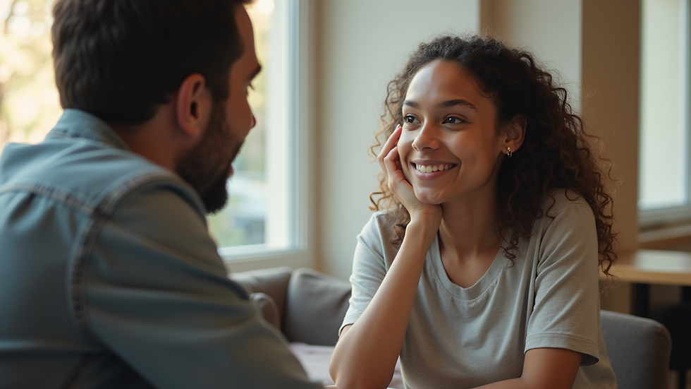 Close-up view of a youth mentor and mentee discussing goals in a community center