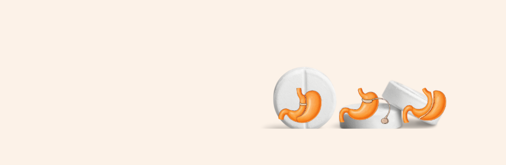 pillen en illustratie van maagjes als symbool voor opiaten en maagverkleining