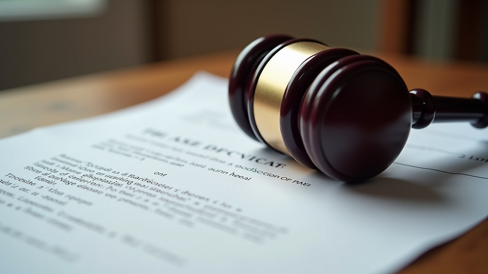 Close-up view of a legal document with a gavel