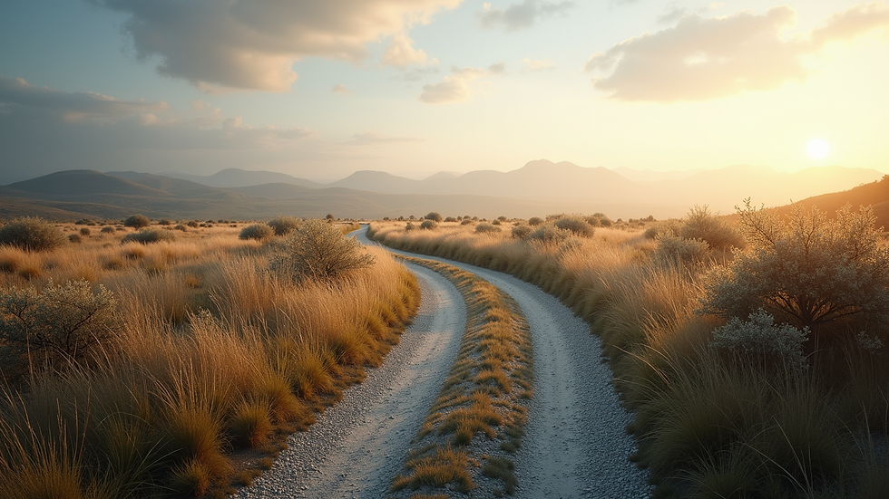 Eye-level view of a serene landscape with a winding path