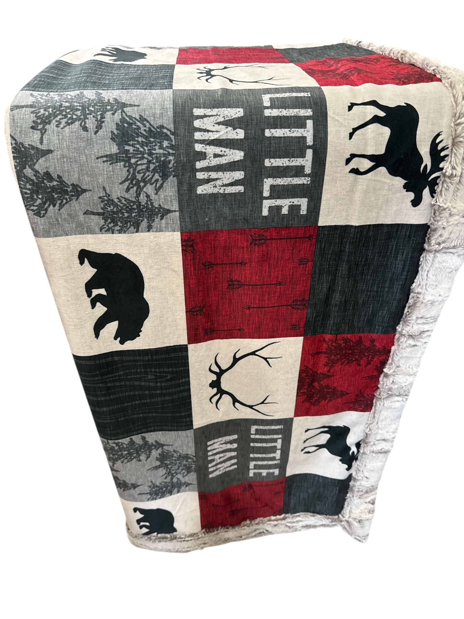 Red little man grey luxe backing