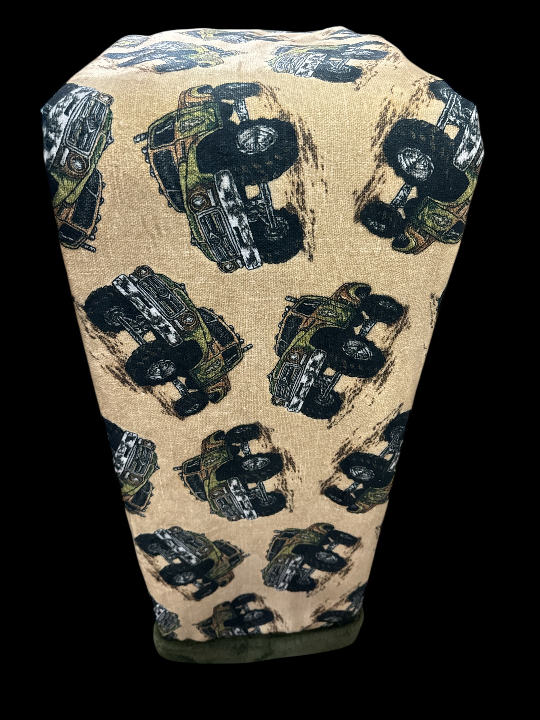 Monster trucks, green olive Luxe backing