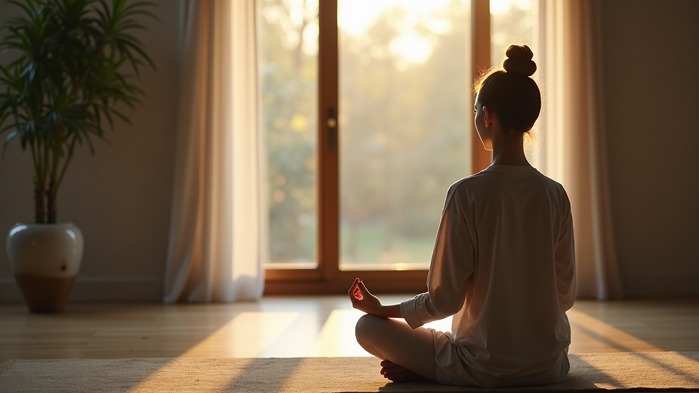 Close-up view of a person practicing mindfulness in a serene environment