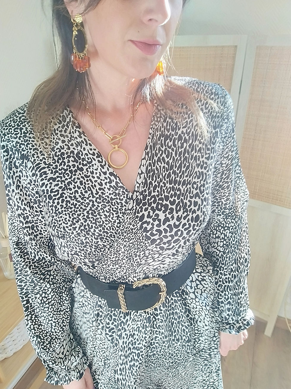 Miniature : Robe Alexia - Robe satinée longue noir et blanche