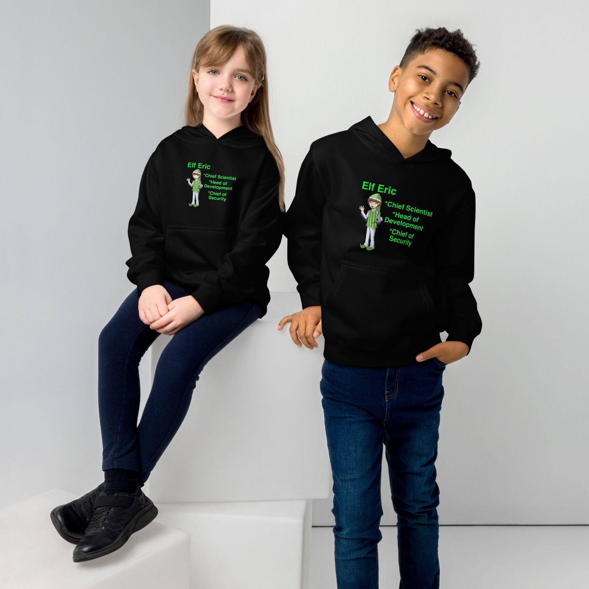 221- "Elf Eric green letters" Kids fleece hoodie