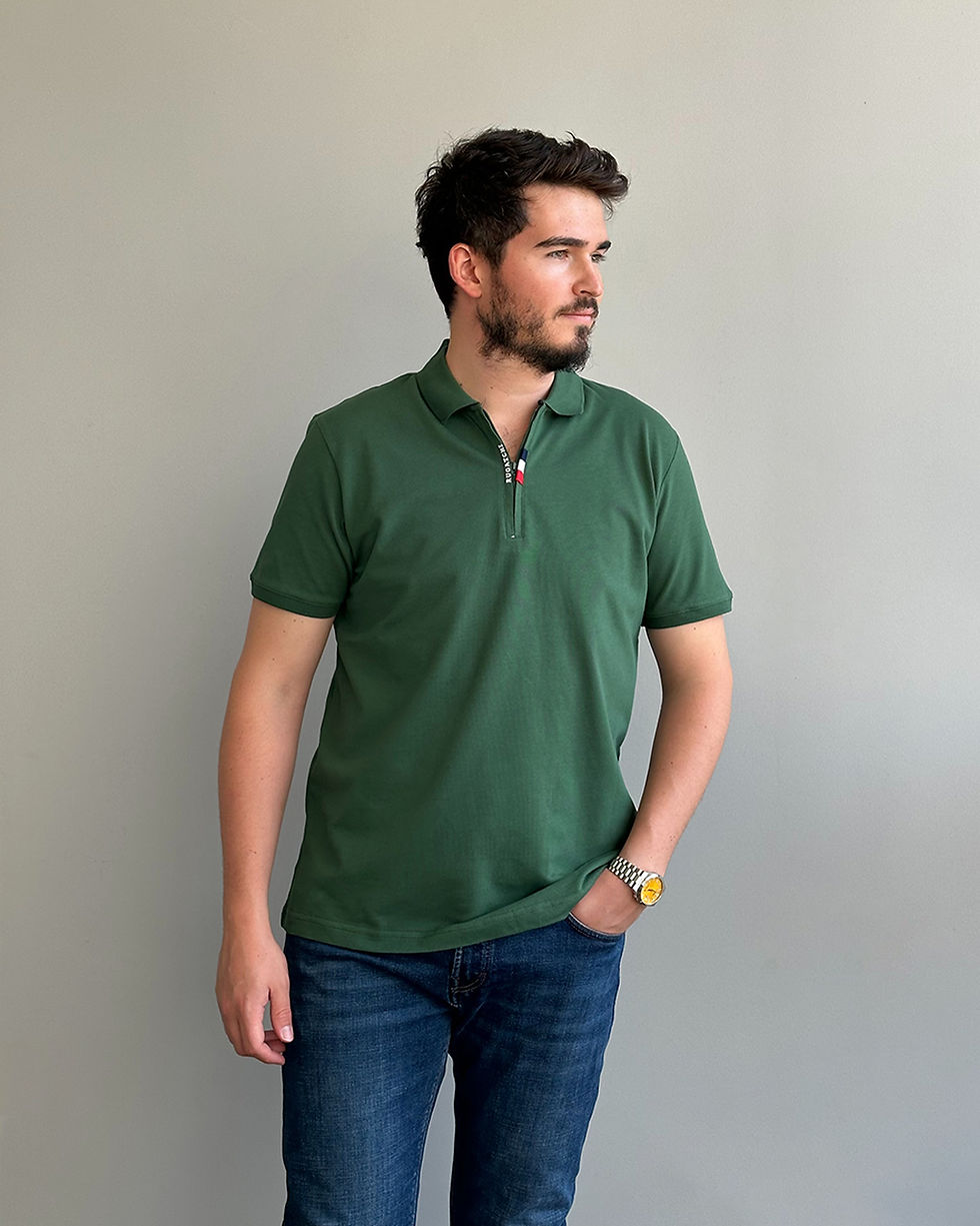 Yeşil Polo Yaka Fermuarlı T-shirt