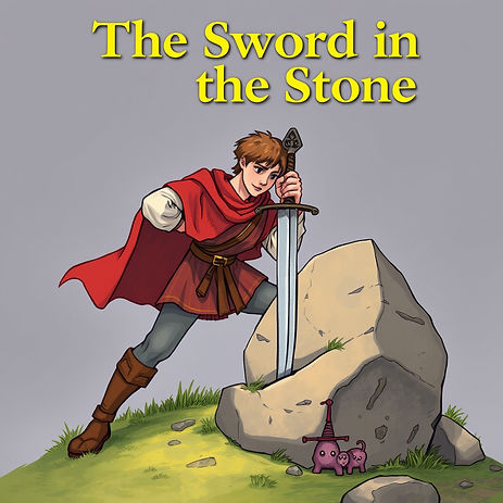 a young man pulling a sword from a stone in medieval clothes.jpg