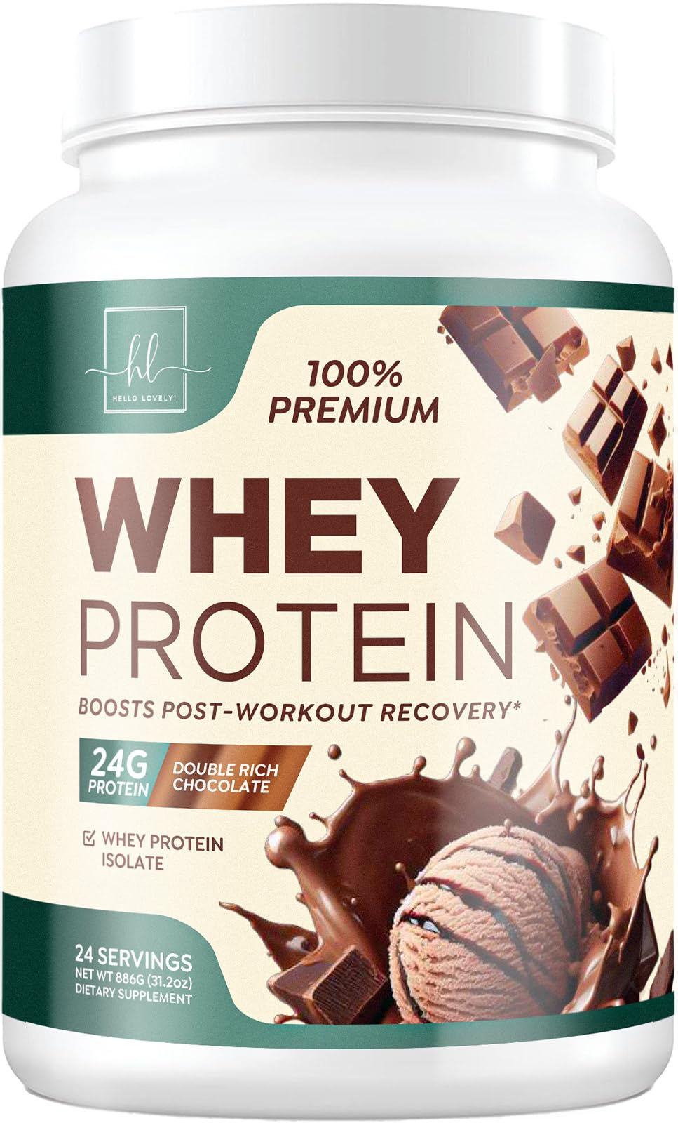 Whey Protein Powder Rich Double Chocolate Whey Isolate with 24g Protein & BCAAs