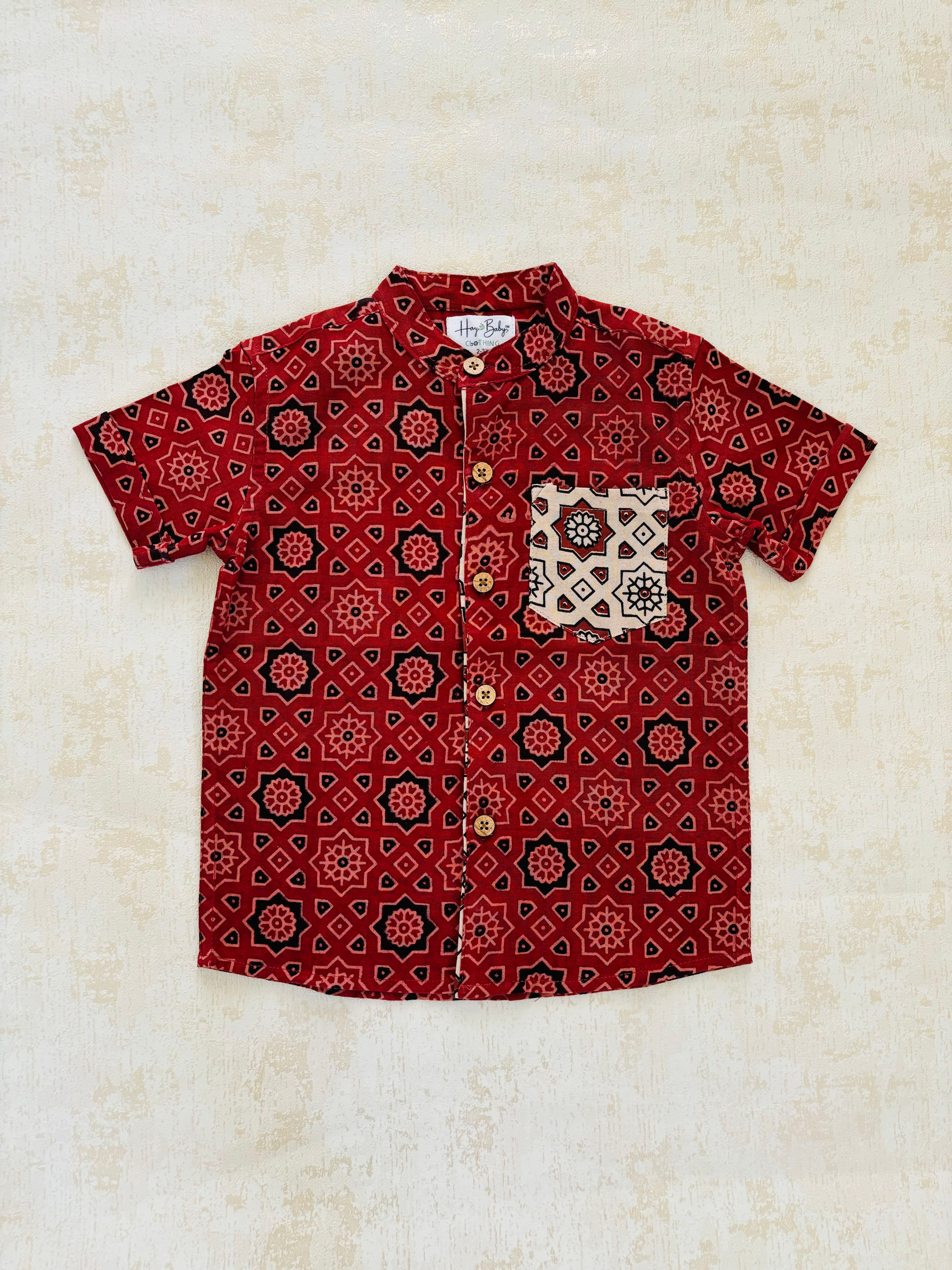 Red Ajrak Hand Block Print