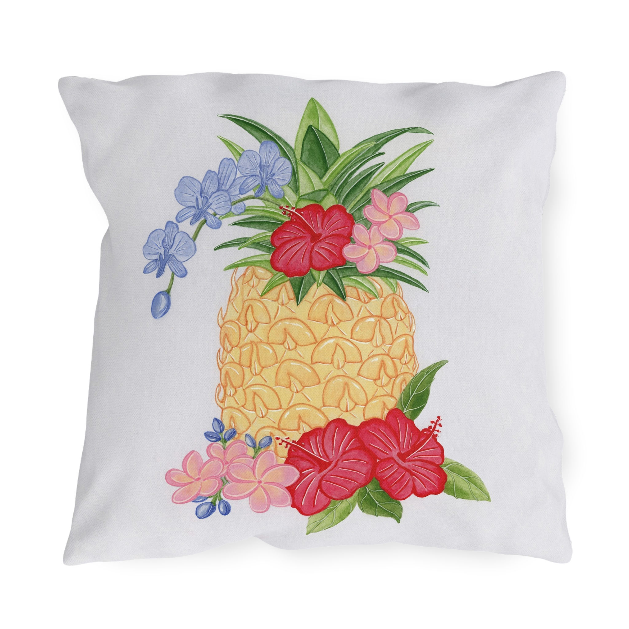 Tropical Pineapple Chinoiserie Pillow – Haitian-Inspired Floral Design