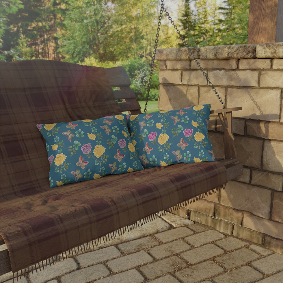 Thumbnail: Peony & Butterfly Outdoor Pillow – Dark Blue Floral Garden 