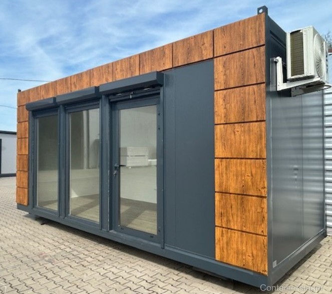 Miniaturbild: 21 m² Bürocontainer mit WC und Küchenzeile – Isoliertes Modul, RAL 7016 Design