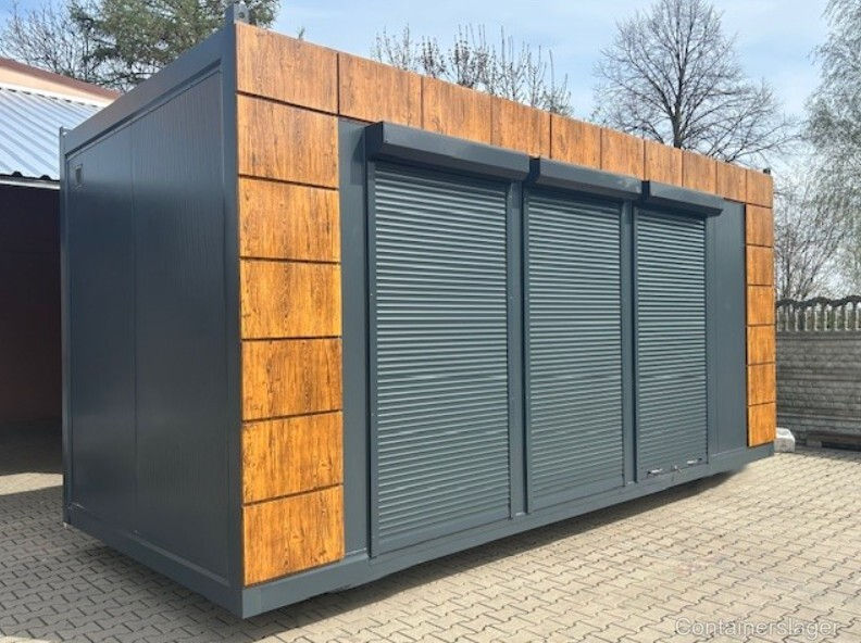 Miniaturbild: 21 m² Bürocontainer mit WC und Küchenzeile – Isoliertes Modul, RAL 7016 Design