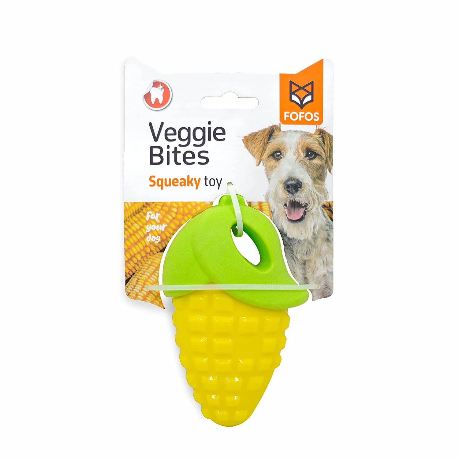 Fofos Veggie Bites Squeaky Cat & Dog Toy - Corn