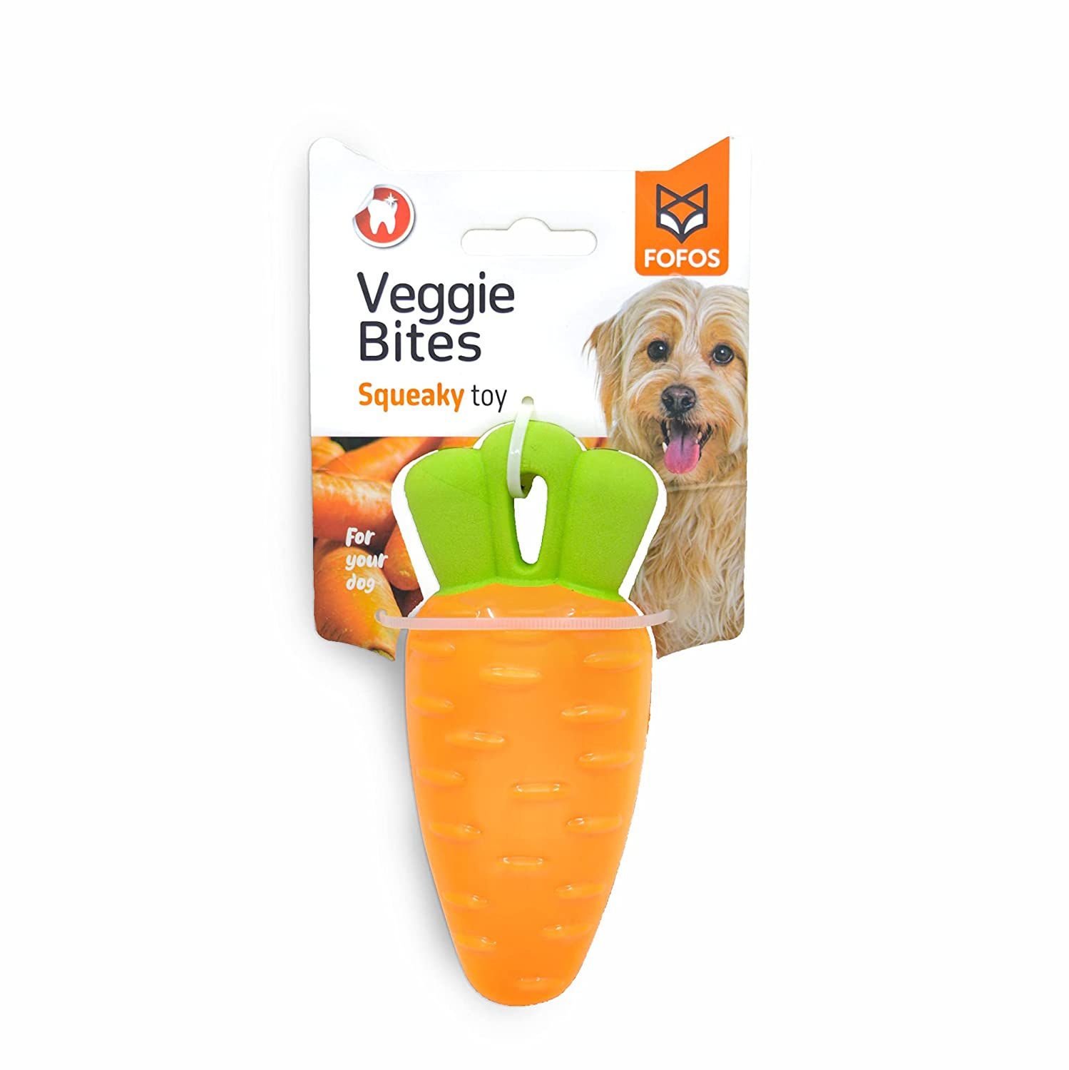 Fofos Veggie Bites Squeaky Cat & Dog Toy - Carrot