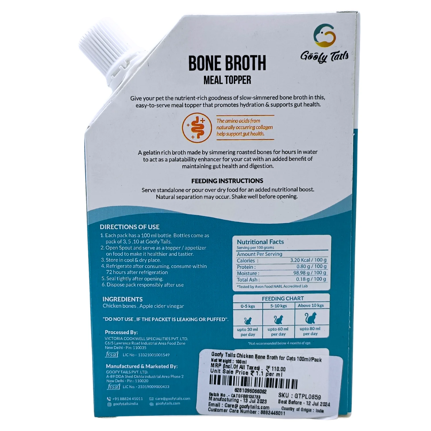 Goofy Tails Chicken Bone Broth Cats & Kittens 100ml Jaws N Paws