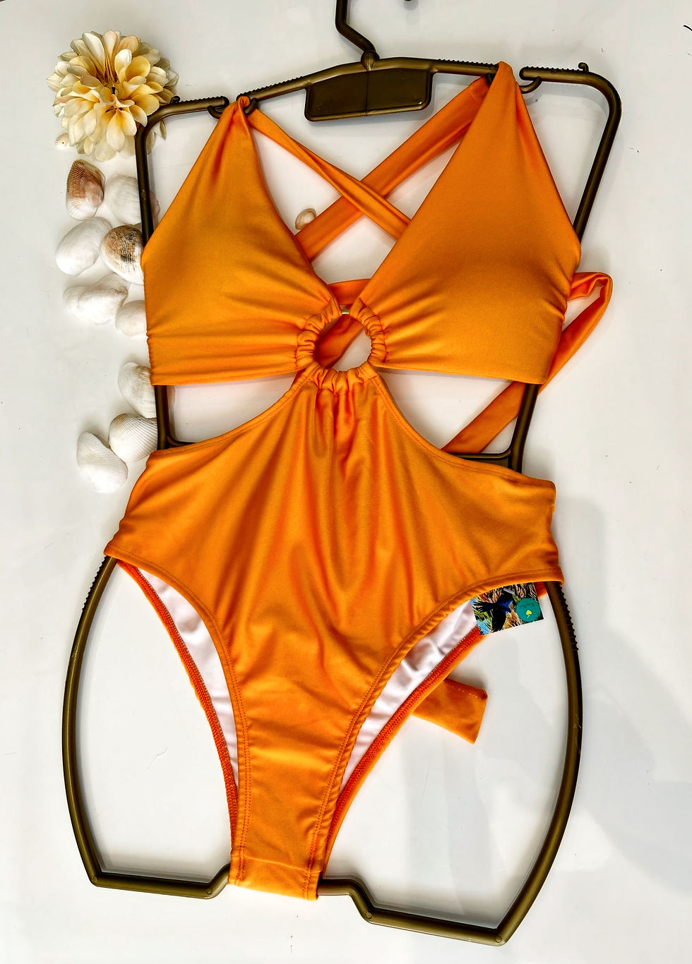 Miniatura: Women's One-Piece Trikini Swimsuit with connecting ring detail in Orange