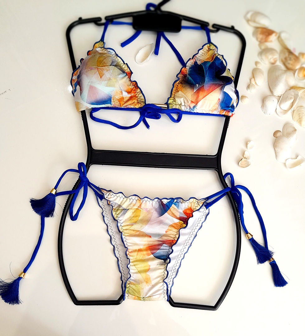 Thumbnail: Floral Triangle Bikini with Side Tie scrunched Brazilian Bikini Bottom details on white background
