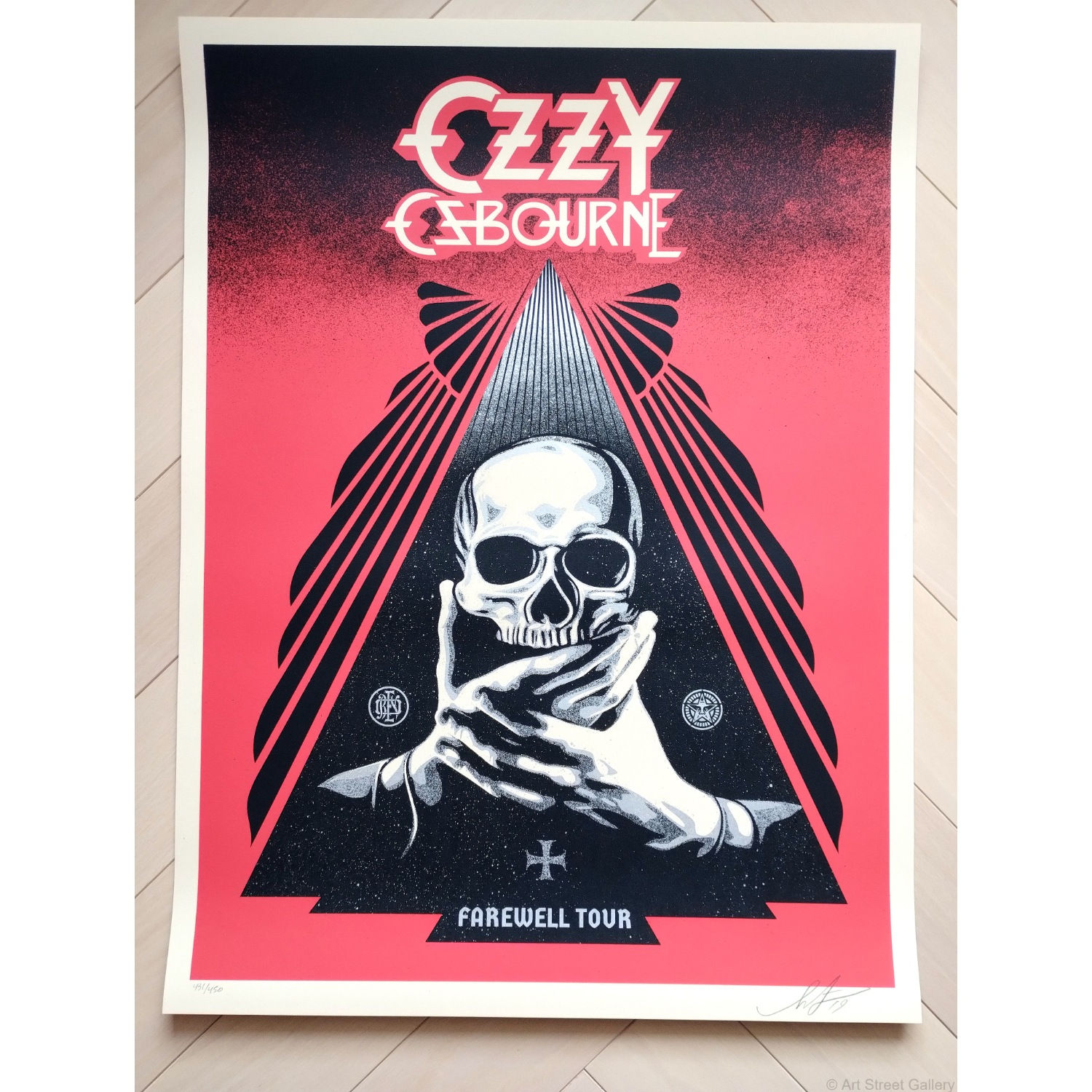 Sérigraphie signée Shepard Fairey, Ozzy Farewell Tour (Red), édition limitée 450 ex., 2025. Certificat Verisart. Pièce neuve,